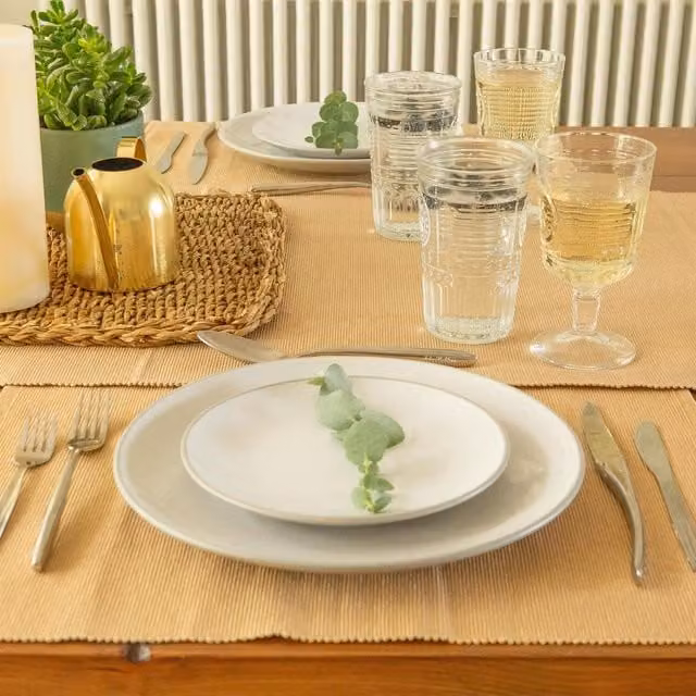 Nicola Spring 7-Piece Beige Cotton Fabric Placemat and Table Runner Set