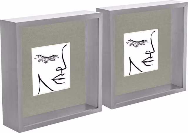 Nicola Spring Pack of 2 Grey 3D Deep Box Square Photo Frames for Tabletop, W/D/H: 20.32 x 20.32 x 20.32 cm