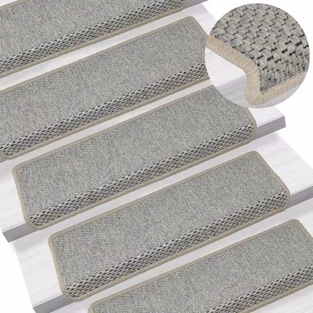 Berkfield Home Self-adhesive Sisal-Look Stair Mats, 15 Pieces, Grey, W: 65 cm, D: 21 cm, H: 4 cm