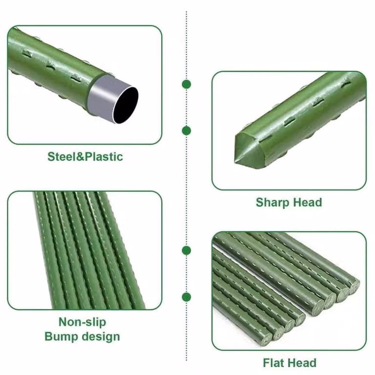 FLAVORA 24-Piece Green Plastic Coated Metal Garden Plant Stakes for Vegetable Support, Height: 100 cm, Width: 15 cm