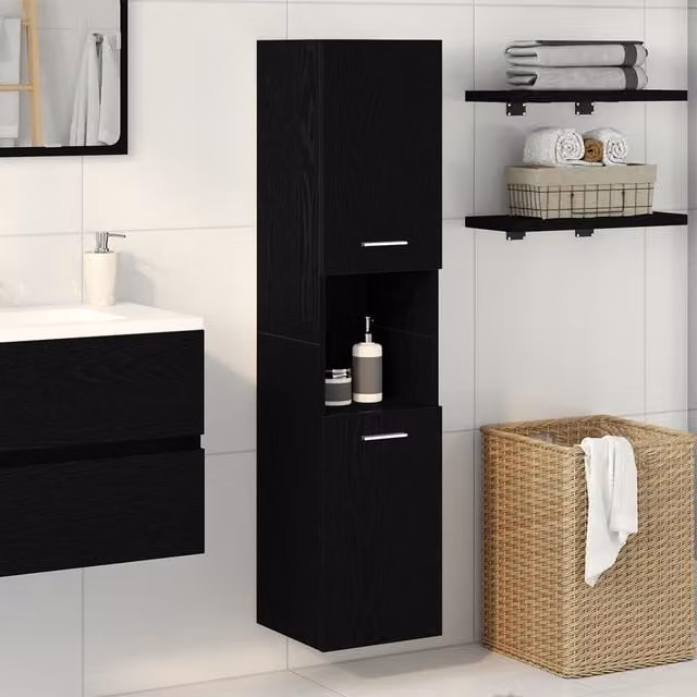 Berkfield Home Black Oak Bathroom Wall Cabinet, W/D/H: 30 x 30 x 130 cm – 1