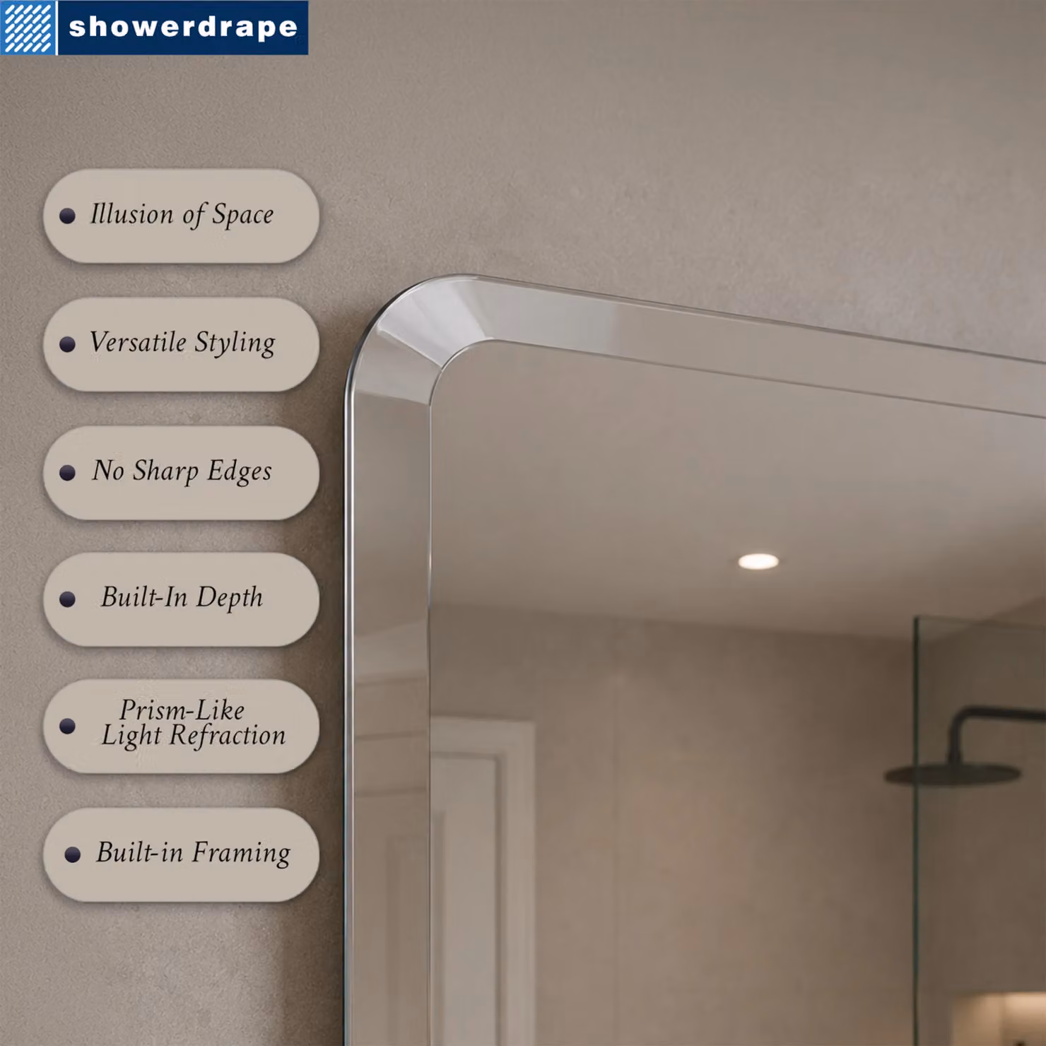 Showerdrape Trafalgar Square Frameless Bevelled Edge Bathroom Mirror in Silver, W: 45 cm x H: 45 cm – 2
