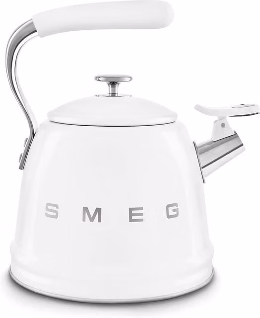 Smeg WKF01WH Whistling Kettle with Steam Whistle and Cool Touch Handle, White, 2.3 l