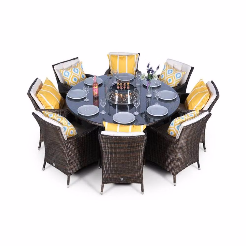 Thats Furniture Savannah 8 Seater Round Rattan Dining Set with Fire Pit in Brown – 2