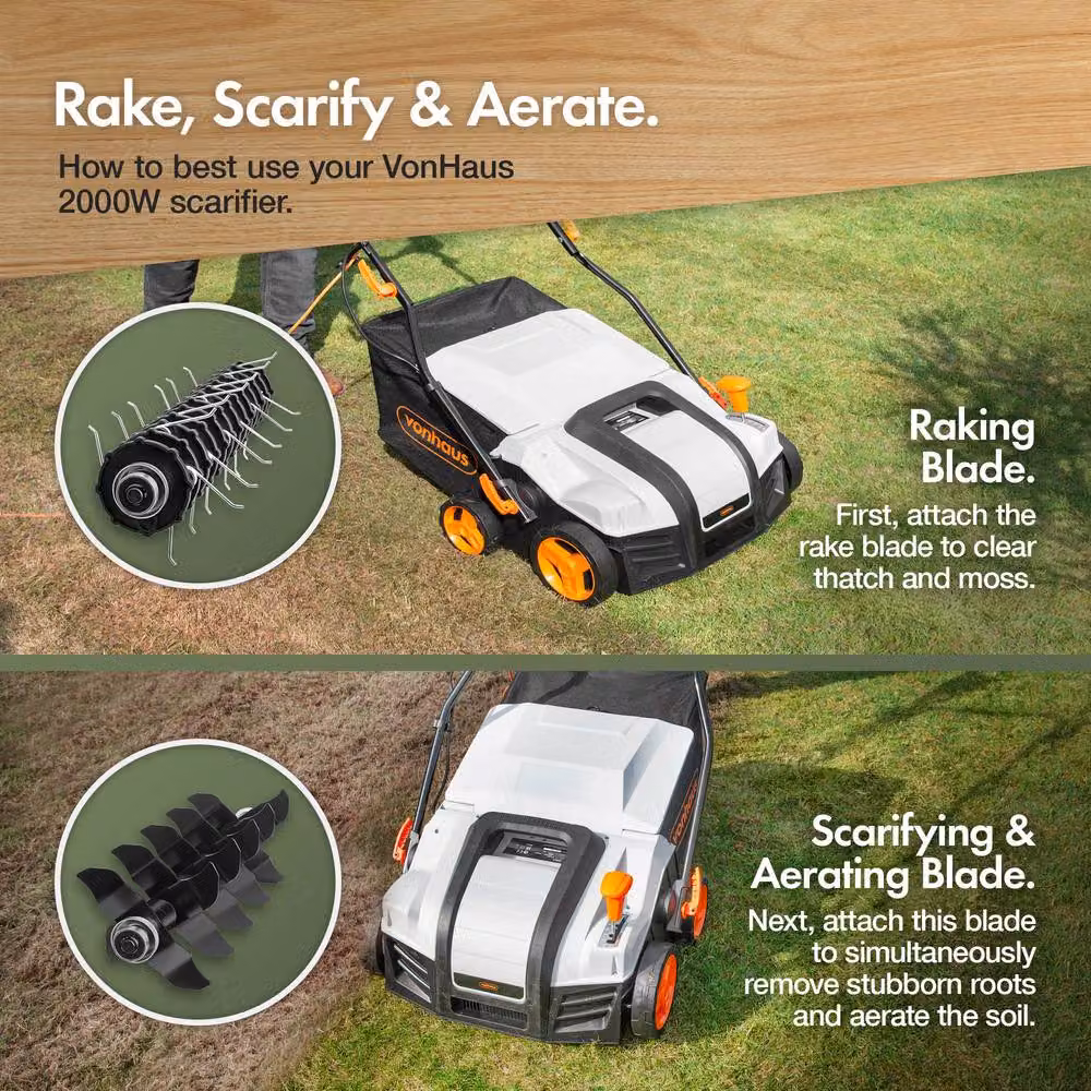 VonHaus 2000W Electric Combination Lawn Scarifier in Grey – 2