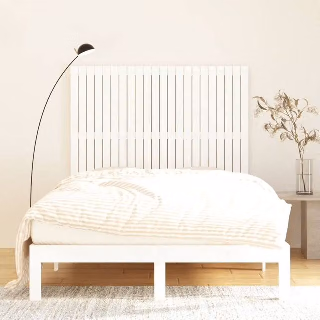 Berkfield Home White Solid Wood Pine Wall Headboard, W: 140 cm, D: 3 cm, H: 110 cm