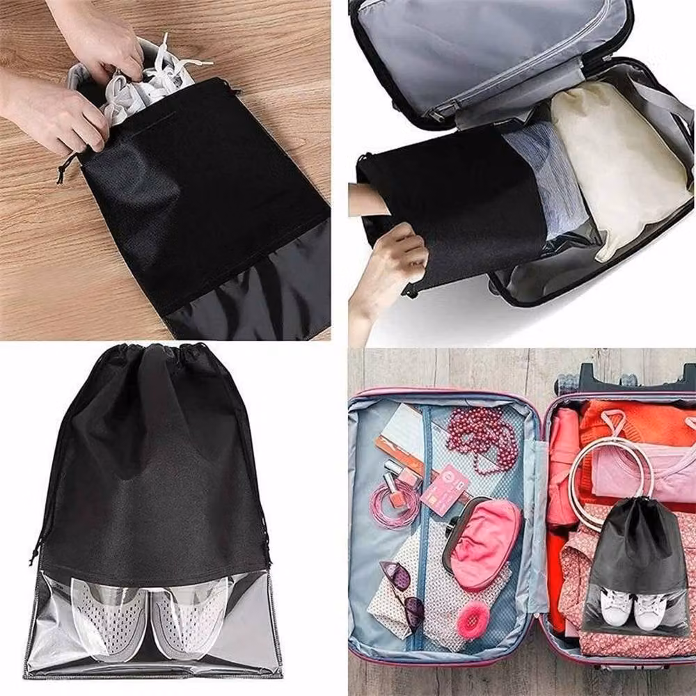 VOGREX 20pcs Non-woven Drawstring Shoe Bags, Black Travel Storage Pouches – 3