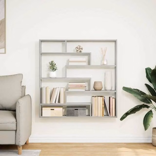 Berkfield Home Wall Mounted Cube Shelf with 7 Compartments in Grey Sonoma Engineered Wood – 1