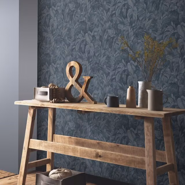 Erismann Folio Leaf Botanical Floral Wallpaper in Blue Matt Vinyl