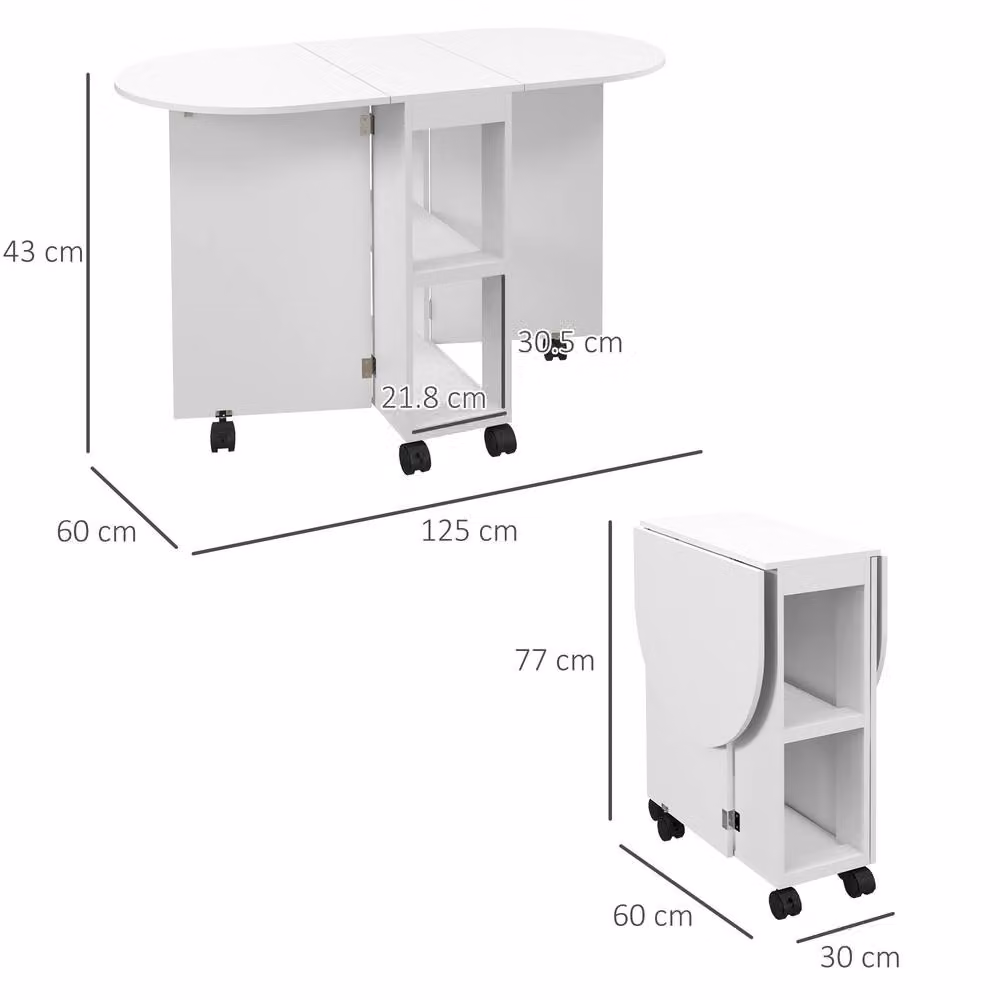 STILVORA Drop Leaf Dining Table with Storage and Castors in White – 3