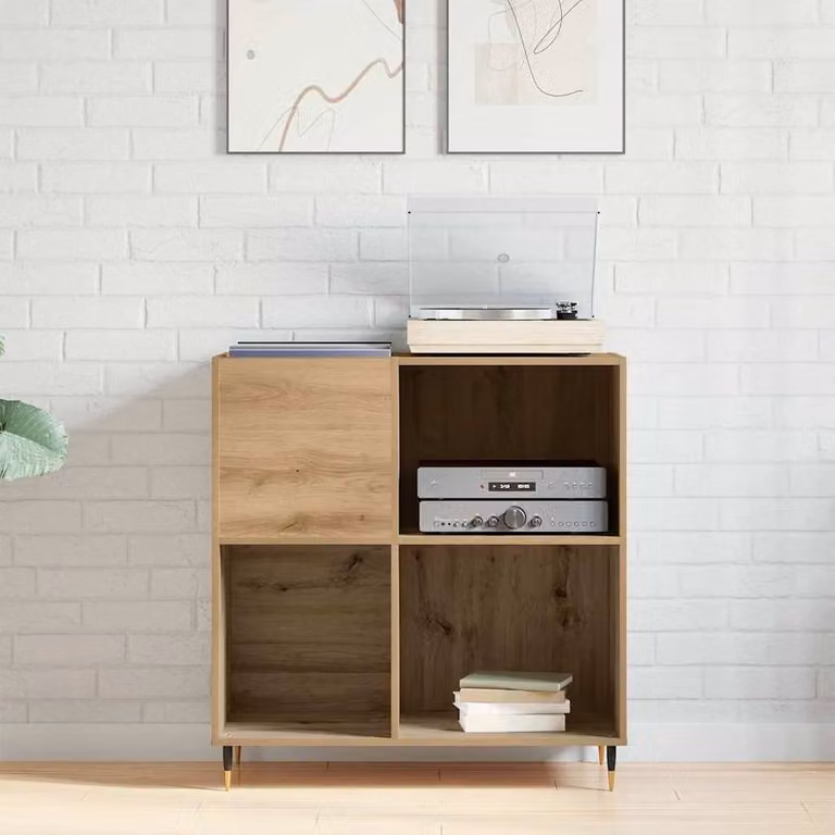 Berkfield Home Artisan Oak Record Cabinet in Brown, W/D/H: 84.5 x 38 x 89 cm