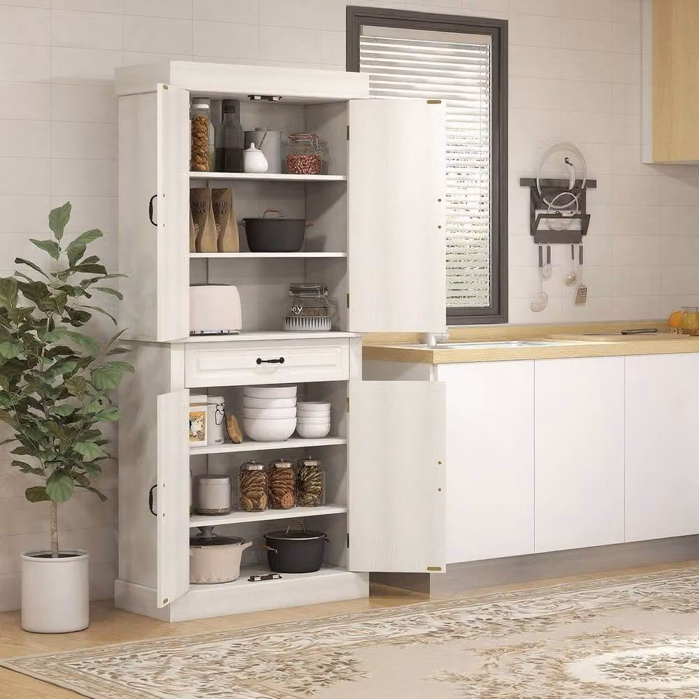 Wyld Haus Tokeri Tall Kitchen Pantry Cabinet in White with 4 Doors and 1 Drawer, H 180 x W 80 x D 35 cm – 3