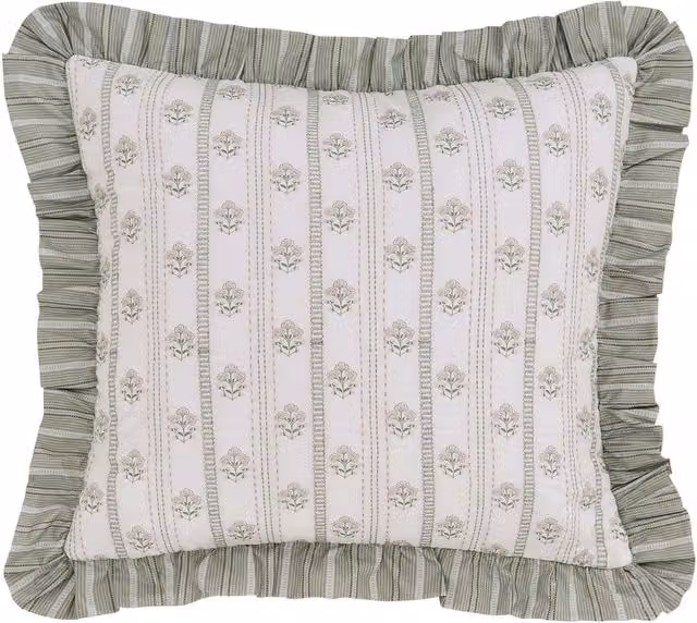 Sanderson Floral Cotton Square Cushion, Green, 45 x 45 cm