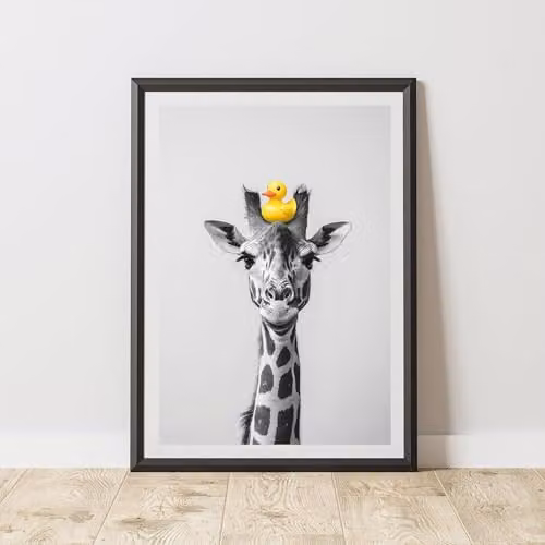 60 SECOND MAKEOVER Giraffe Rubber Duck On Head Animal Print Paper Poster, A3