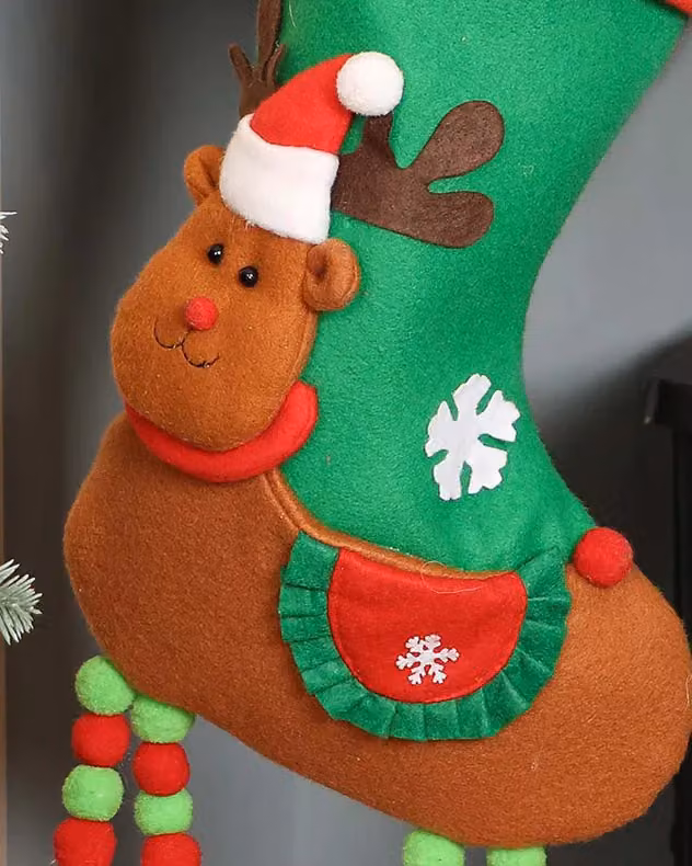 Dibor Set of 4 Reindeer Hanging Textile Christmas Stocking Bags in Red, Green and White – 3