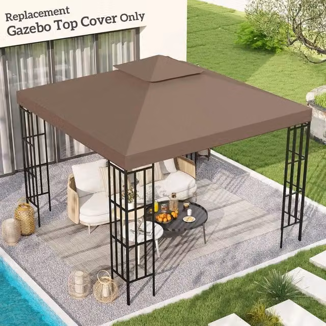 EONLION Double Tier Gazebo Top Cover in Brown Polyester, 3x3m – 1