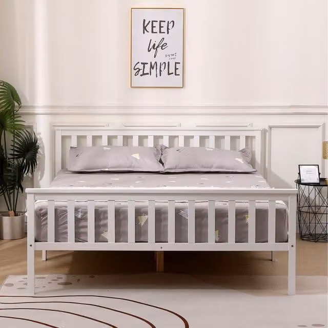 HMD Furniture White Lacquered Solid Pine King Bed Frame, W/D/H: 180 x 200 x 28 cm
