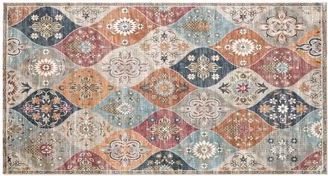VOGREX Multicolour Rectangular Washable Non-Slip Rug for Living Room, Bedroom or Hallway, W/D/H: 150 x 80 cm