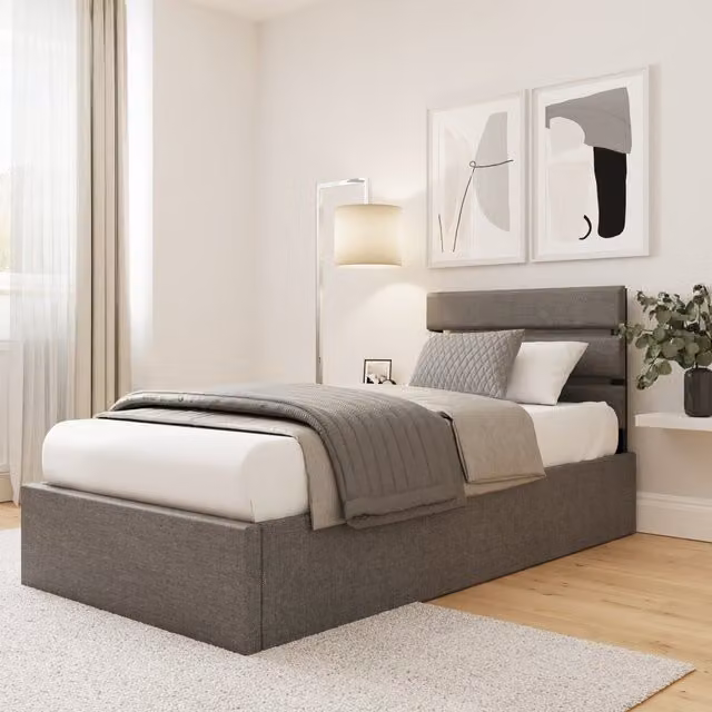 GFW Hudson Upholstered Ottoman Bed in Grey, Single, W/D/H: 90 x 190 cm