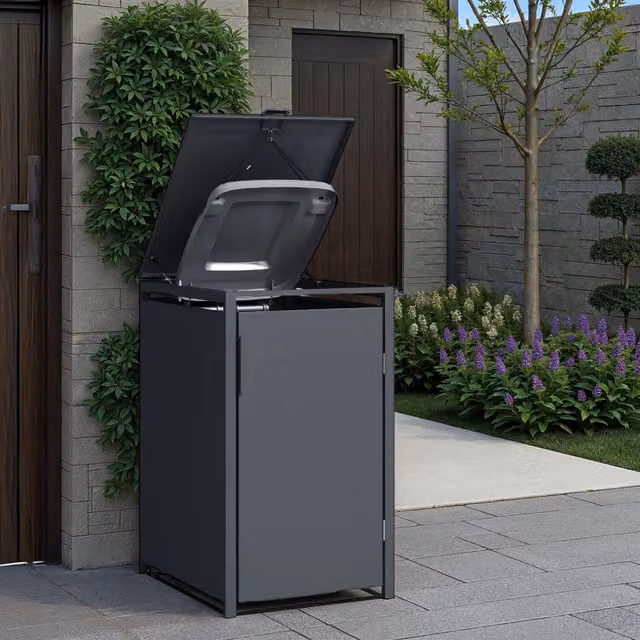 Garden Furniture Centre Anthracite Single Solid Panel Galvanised Steel Wheelie Bin Storage Cover W/D/H: 116 x 80 x 45 cm – 1