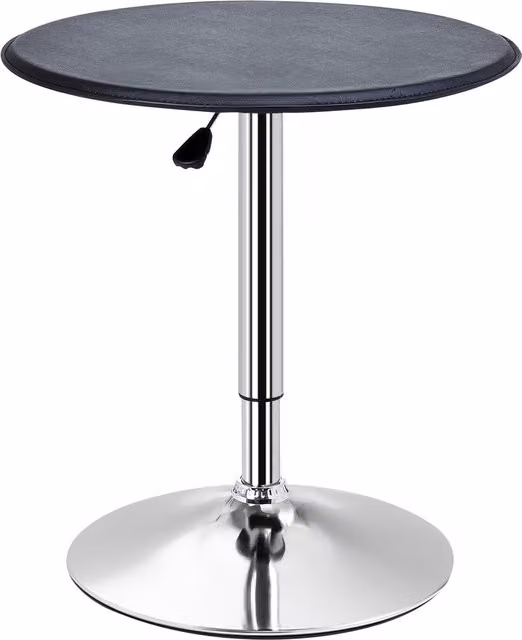 HOMCOM Adjustable Round Bistro Bar Table with Black PVC Leather Top and Steel Base