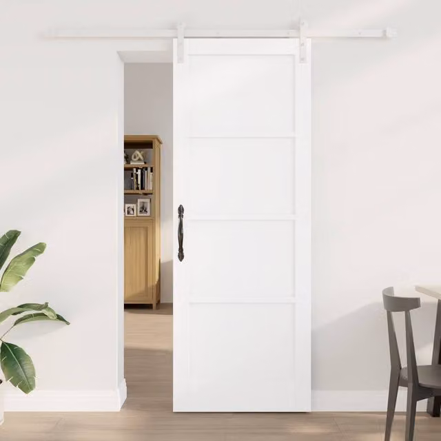 Berkfield Home Modern White Lacquered Solid Pine Sliding Door with Hardware Set W: 78 cm, H: 211 cm