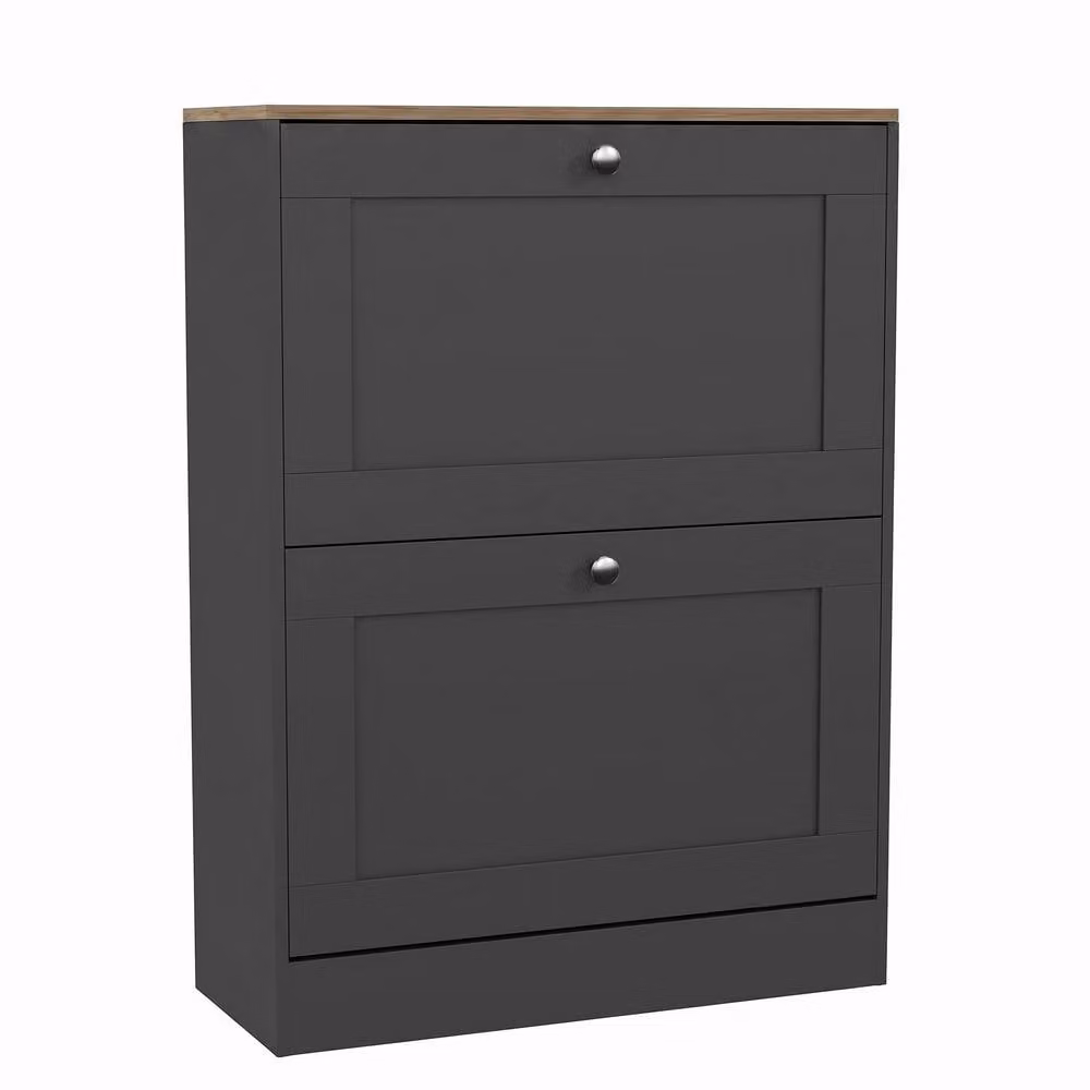 Vida Designs Modern 2 Drawer Flip Down Shoe Cabinet in Anthracite – 9