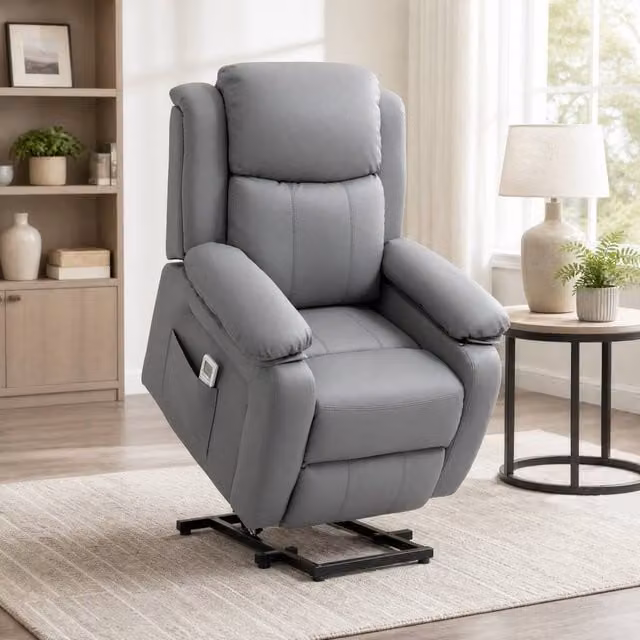 STILVORA Grey Synthetic Leather Recliner Armchair with Power Lift Assist