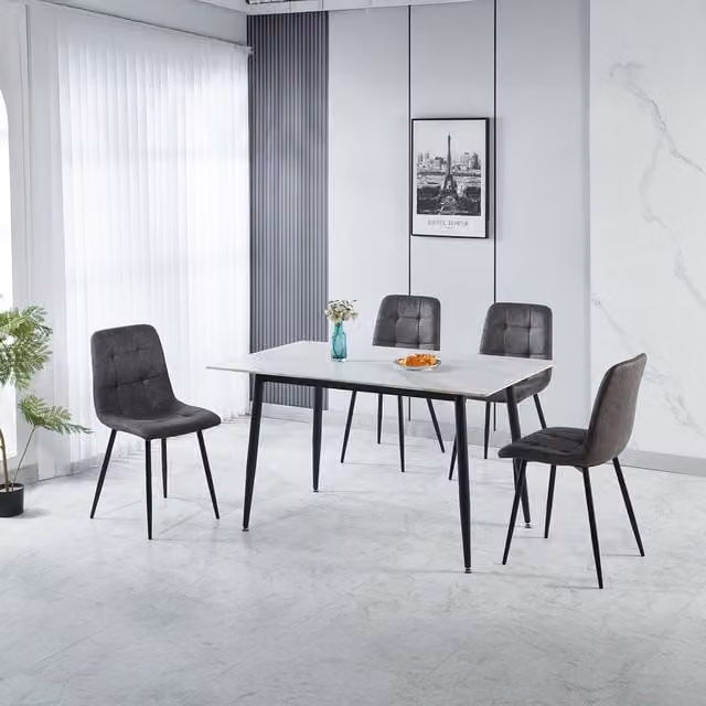 Seconique Modern Marble Dining Set with Rectangular Table and Four Chairs