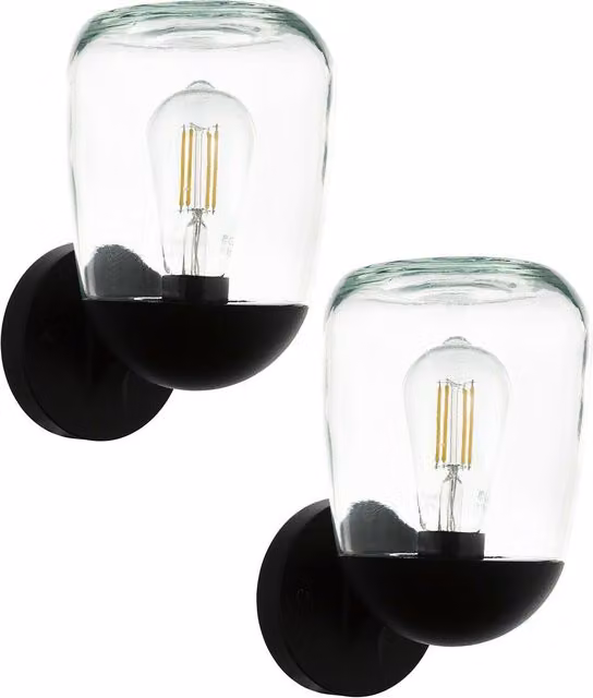Loops 2 Pack Black Modern IP44 Outdoor Wall Lantern in Aluminium and Plastic with E27 Socket – 1