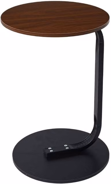FORGEVIO C-Shaped Side Table in Brown with Round Metal Top