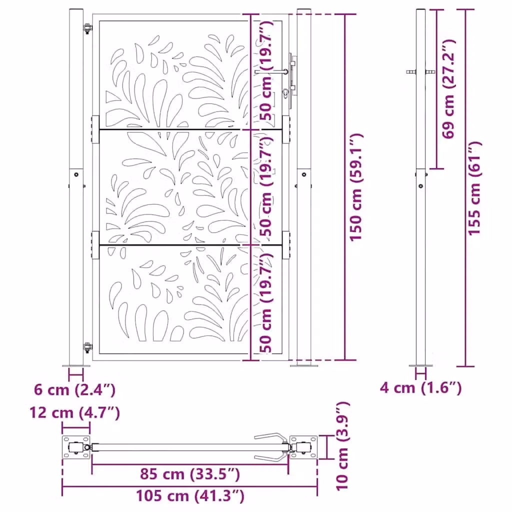 Berkfield Black Steel Wave Design Garden Gate, W: 105 cm, H: 155 cm – 5