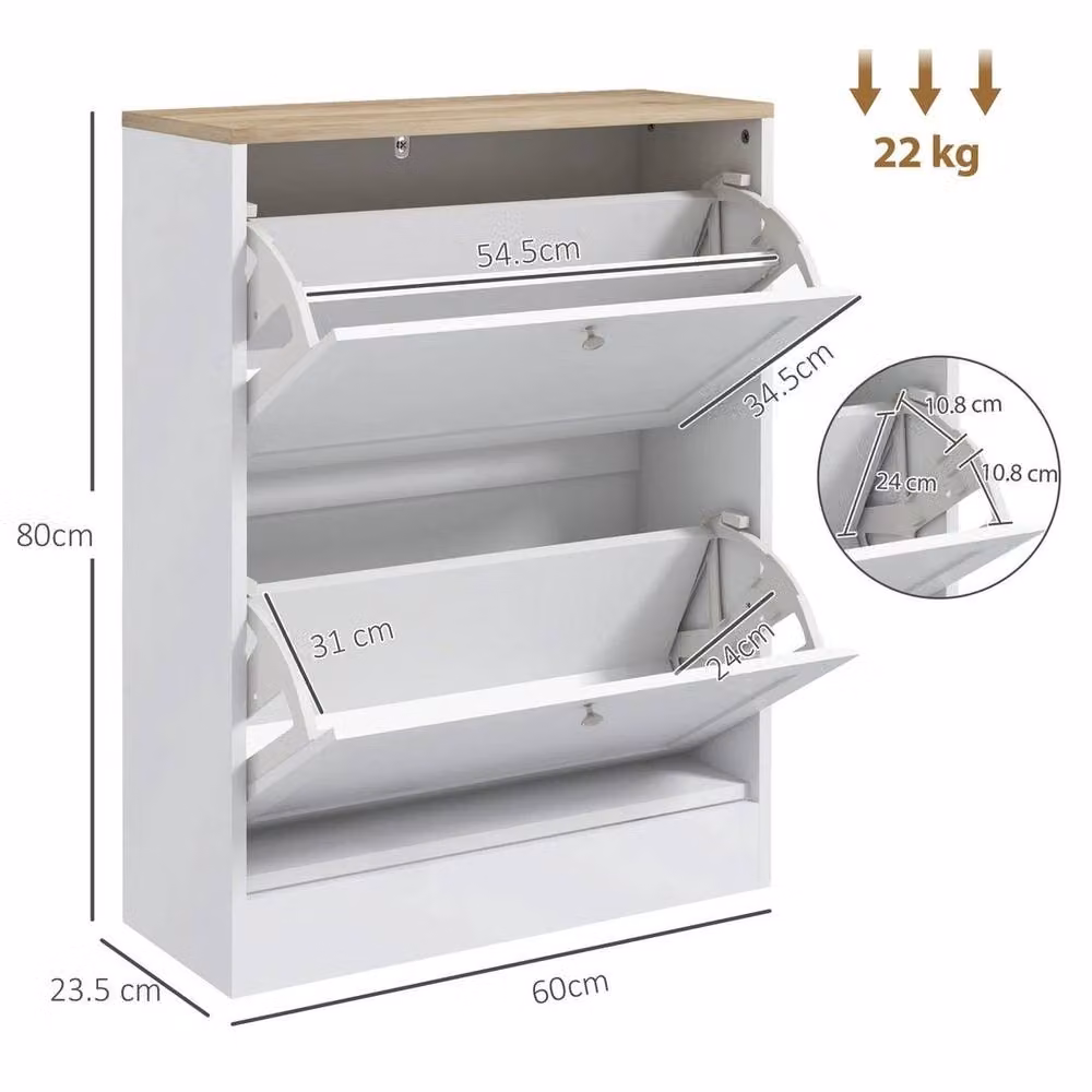 PAWNORA White Narrow Shoe Cabinet with 2 Tilting Compartments and Adjustable Internal Shelves – 2