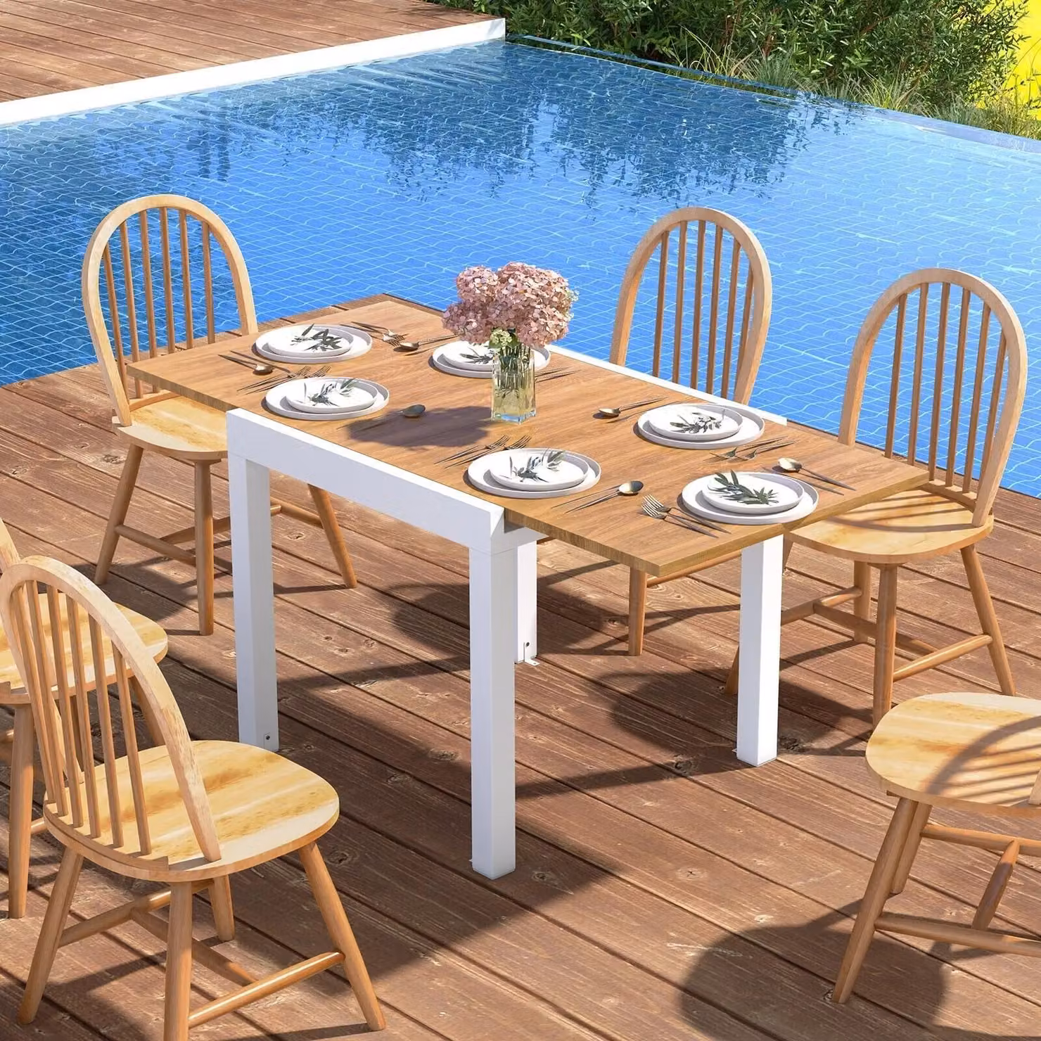 Gymax Expandable Patio Dining Table for 4-6 People in Brown – 2