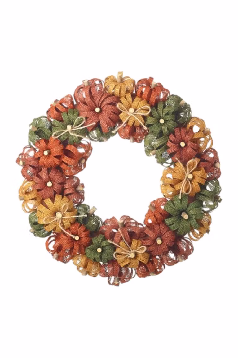 Garden Greatness Autumnal Harvest Pumpkin Bows Wreath, Multicolour, Diameter: 45 cm