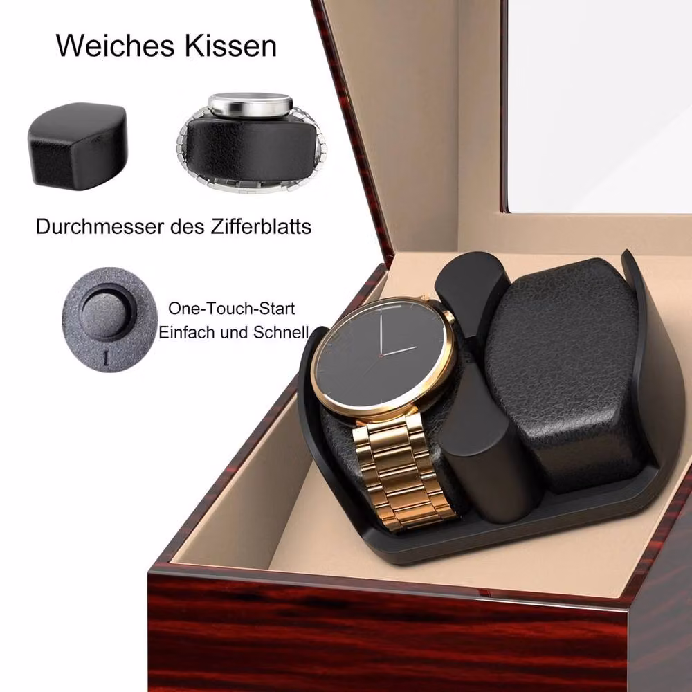NESTLUNE 2 Slot Brown Wooden Automatic Electric Watch Winder Storage Box – 5