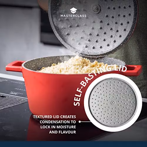 MasterClass Red Cast Aluminium Casserole Dish with Lid, 4L, 24 cm – 5