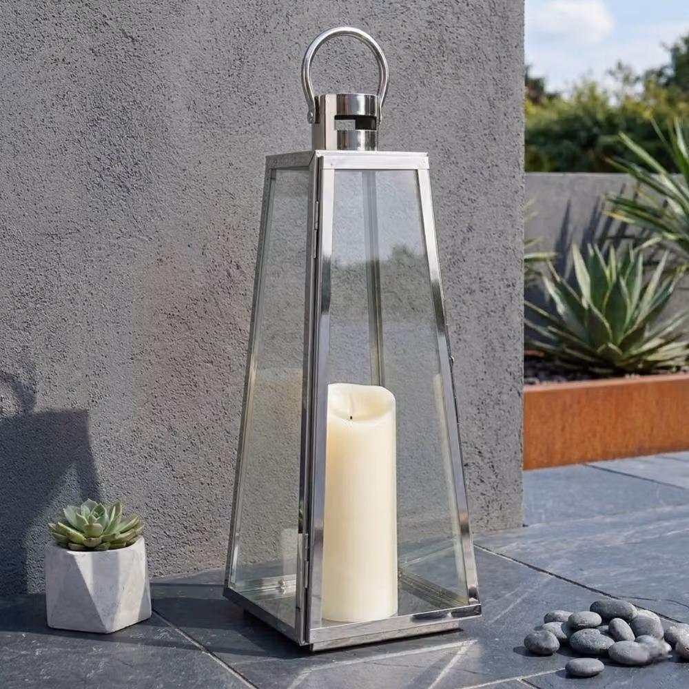 Garden Greatness Lunaria Classic Silver Steel and Glass Taper or Pillar Candle Lantern – 2