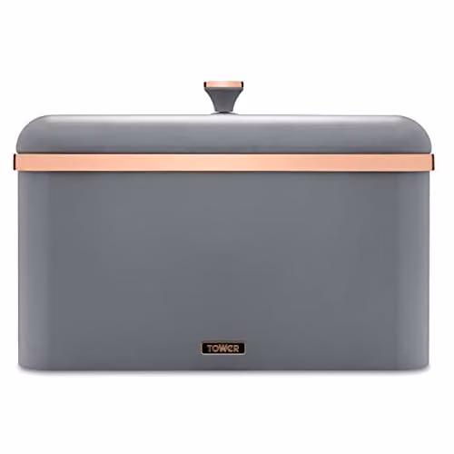 Tower Cavaletto Metal Bread Bin with Loose Lid, Grey and Gold, W: 24.0 cm, D: 17.5 cm, H: 33.0 cm – 1