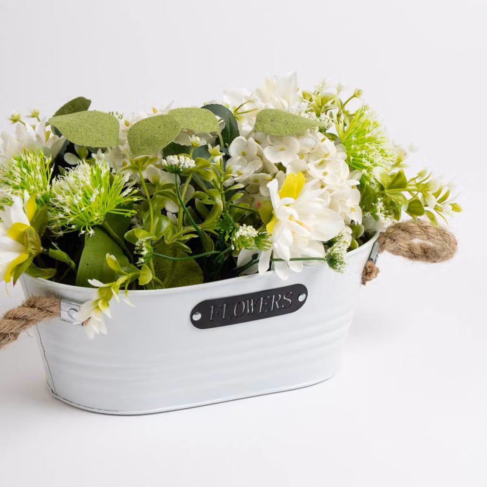Scottish Everlastings Ltd Green and White Hydrangea Floral Tabletop Trough – 2