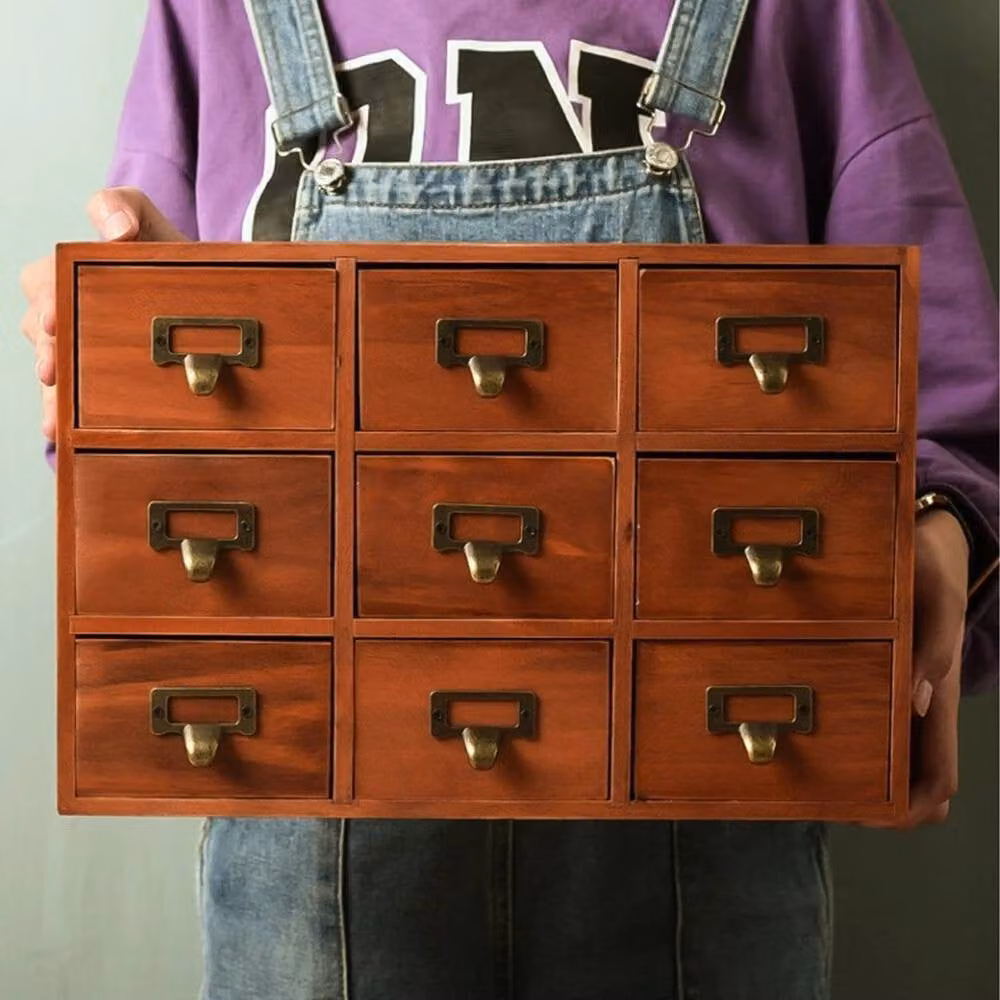 KORVIXA Retro Brown Wood Desktop Storage Box Cabinet – 3