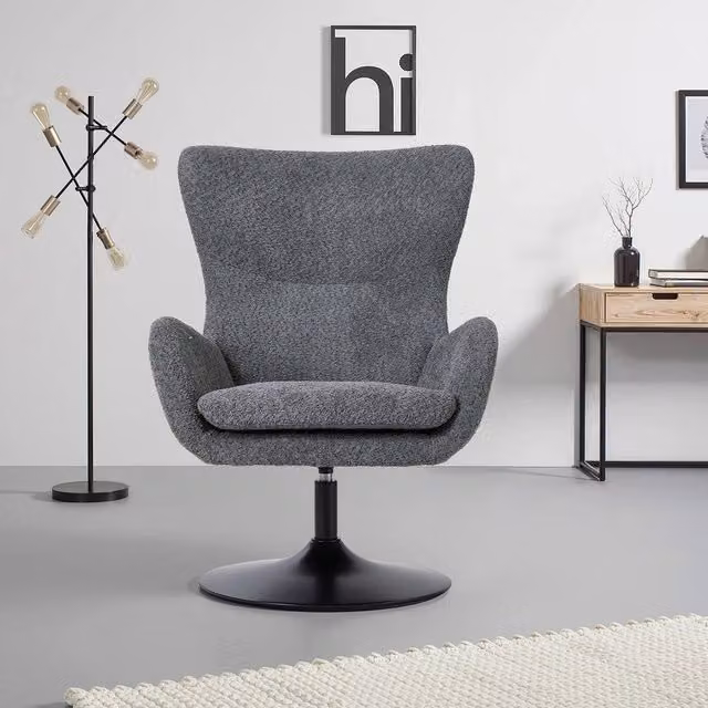KORVIXA Grey Chenille Swivel Tub Accent Armchair with Armrests