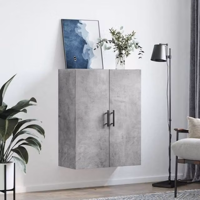 Berkfield Home Wall Mounted Cabinet in Concrete Grey, W: 69.5 cm, D: 34 cm, H: 90 cm