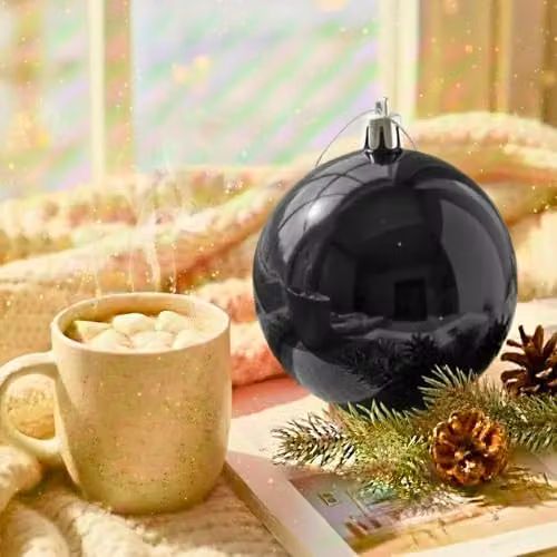 Shatchi Black Round Plastic Christmas Bauble Hanging Ornament, 20 cm – 2
