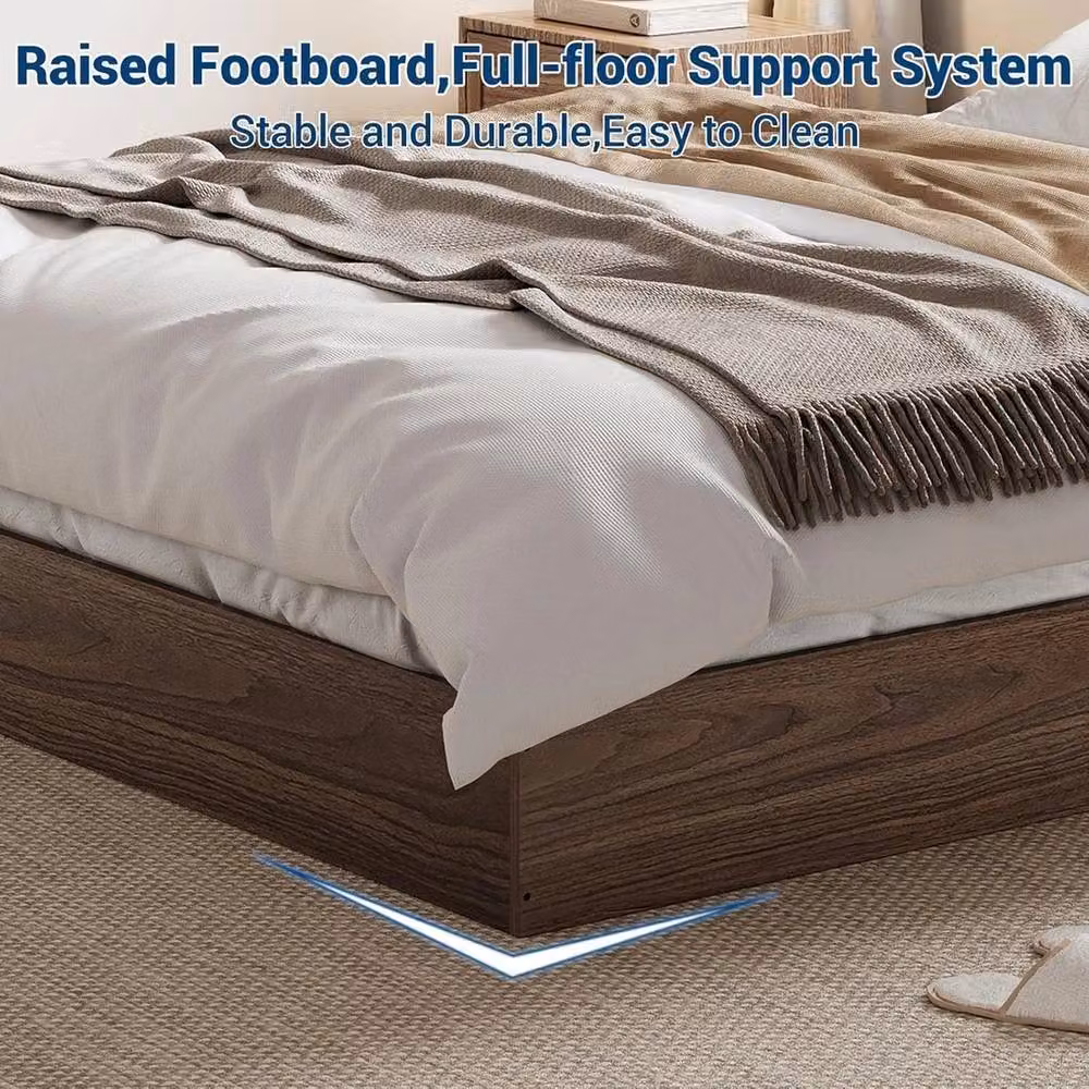 VOGREX Single Platform Bed Frame in Brown with Solid Wood Slat Support, W: 90 cm x D: 200 cm – 2