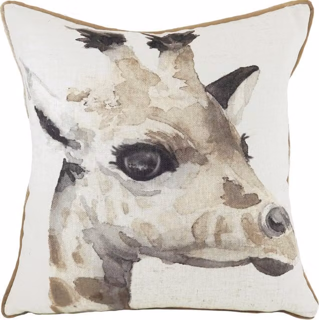 Safari Giraffe White Feather Square Cushion