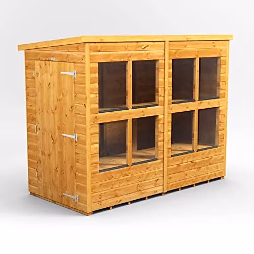 Powersheds Premium Pent Potting Wooden Greenhouse Shed in Brown with 12 mm Extra Thick Timber and Toughened Glass – 1