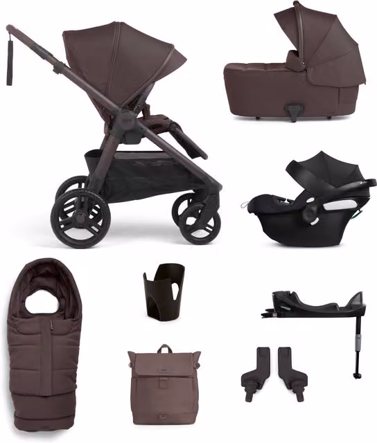 Mamas & Papas Ocarro 2 Complete 3in1 Pushchair Bundle with Cybex Aton B Infant Car Seat, Isofix Base and Carrycot in Brown