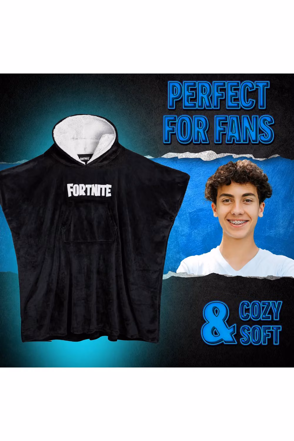 Fortnite Men's Oversize Black Fleece Hooded TV Blanket – 2