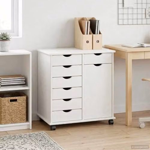 vidaXL Rolling Cabinet in White Solid Pine Wood, W/D/H: 63.5 x 39.0 x 65.5 cm – 2